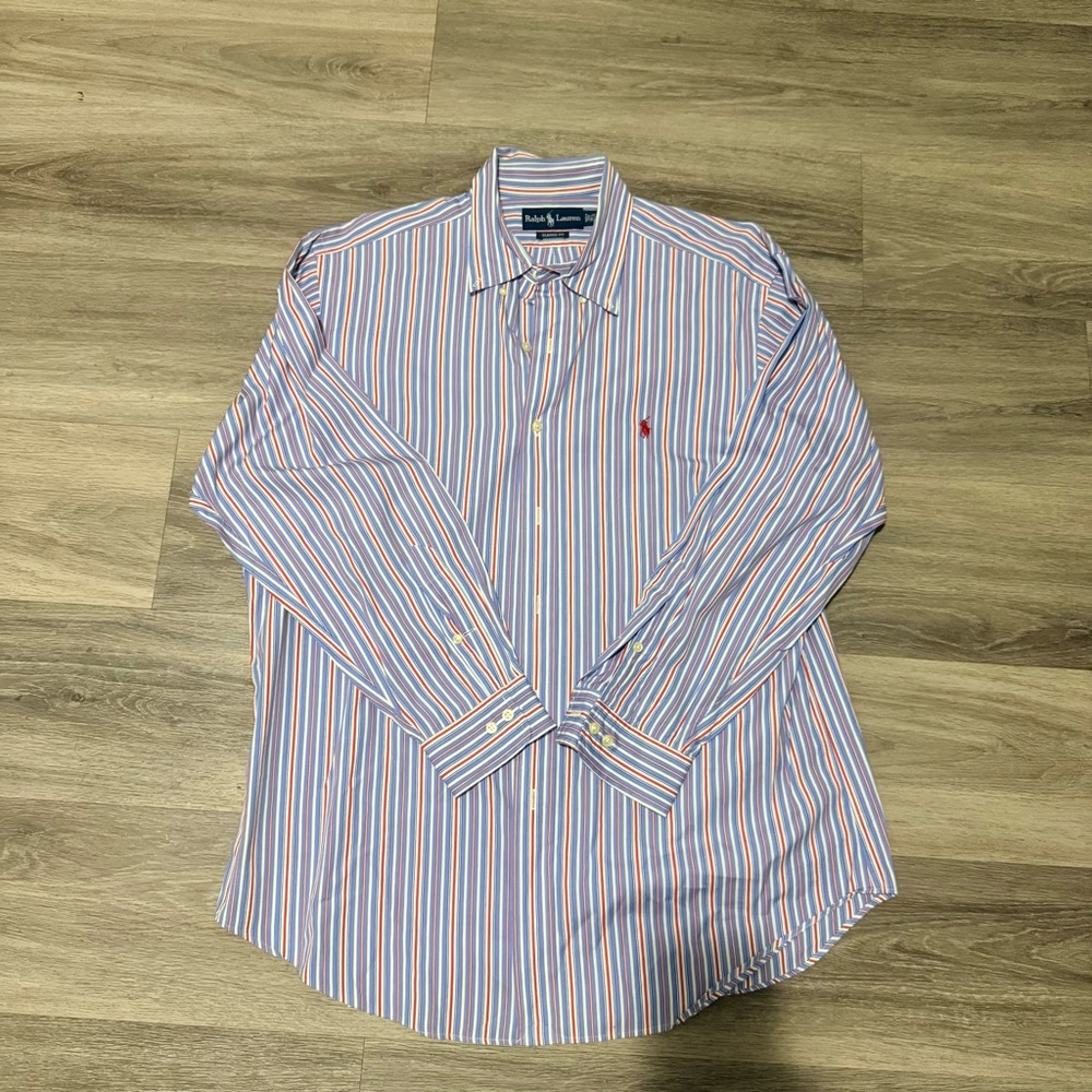 Ralph Lauren Men’s Long-Sleeve Striped Dress Shirt - Blue/White/Red